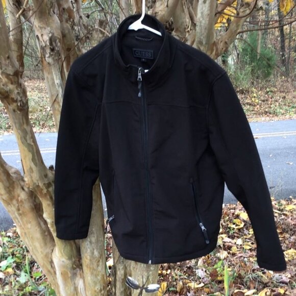 Mens Guess Black Jacket XL Fleece lining - Picture 1 of 8